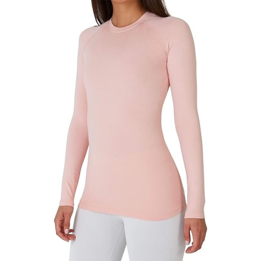 TCA Super Thermal Long Sleeve Running Base Layer Compression Top, Pink Silver, L